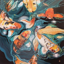 Seven Koi in a Pond